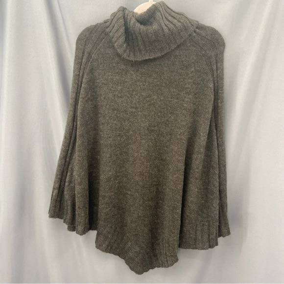 H&M Brown Cable Knit Acrylic Wool Angora Blend Turtleneck Cape Poncho One Size - Picture 6 of 7